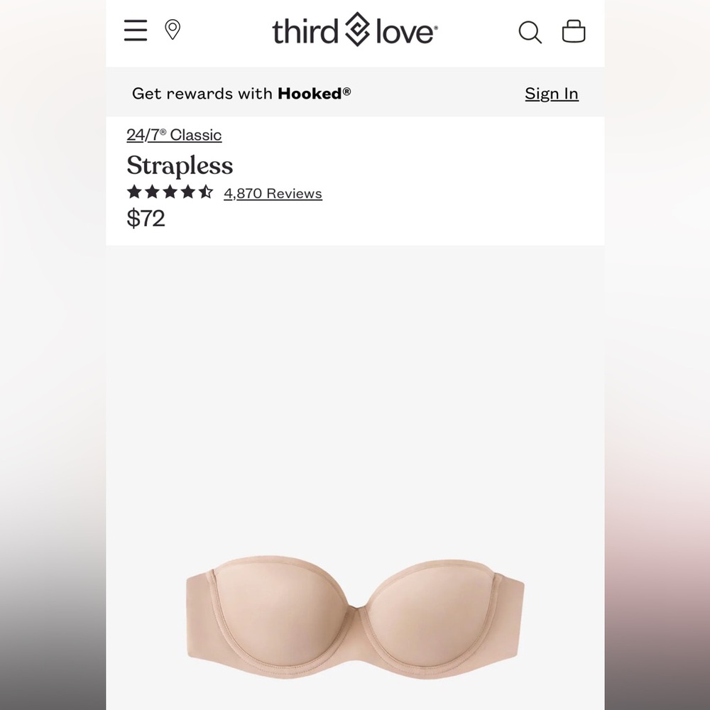 ThirdLove 24/7 Classic Strapless Bra in Taupe Size 34C1/2